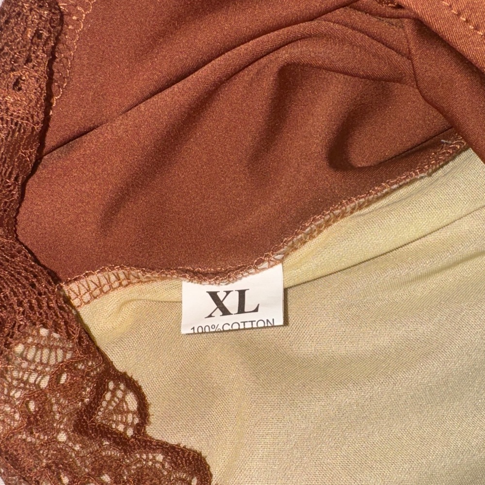 Lace Trim Satin Chemise Bodysuit in Rust - Picture 8 of 10